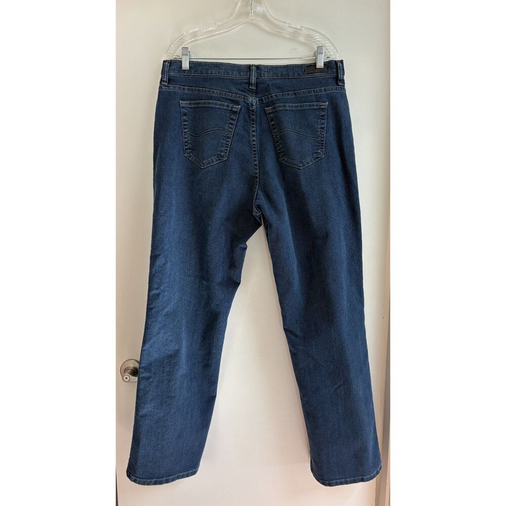 Lee Relaxed Fit Straight Leg Jeans 14 Dark Indigo Blue Wash Stretch Mom Norm EUC - Picture 2 of 8